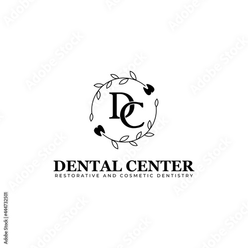 Dental Center logo, with initial DC and zen of plant for dental wellness and cosmetic