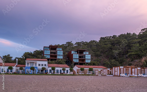 Fototapeta Naklejka Na Ścianę i Meble -  Tekirova, Turkey - 05.2021: Rixos Premium Hotel view from seaside