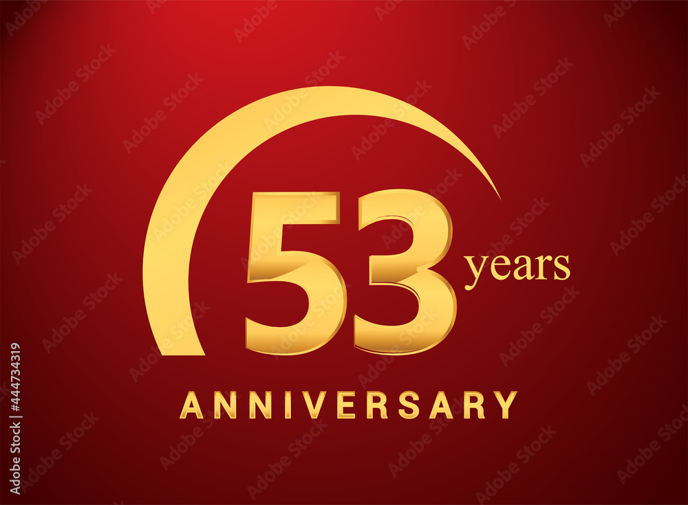 53rd years golden anniversary logo with golden ring isolated on red background, can be use for birthday and anniversary celebration. 53rd years golden anniversary logo with golden ring isolated on red background, can be use for birthday and anniversary celebration.