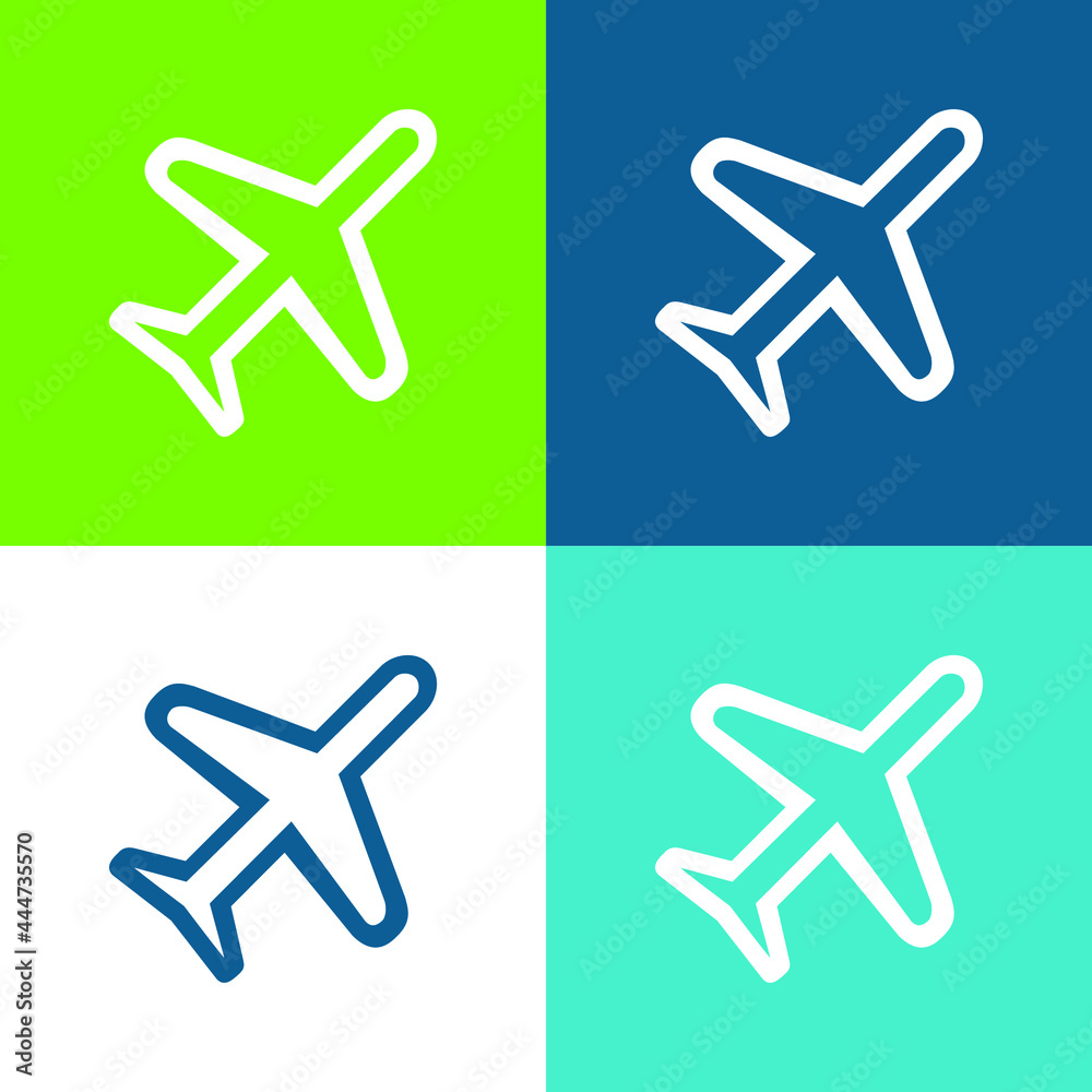Airplane Rotated Diagonal Transport Outlined Symbol Flat four color minimal icon set