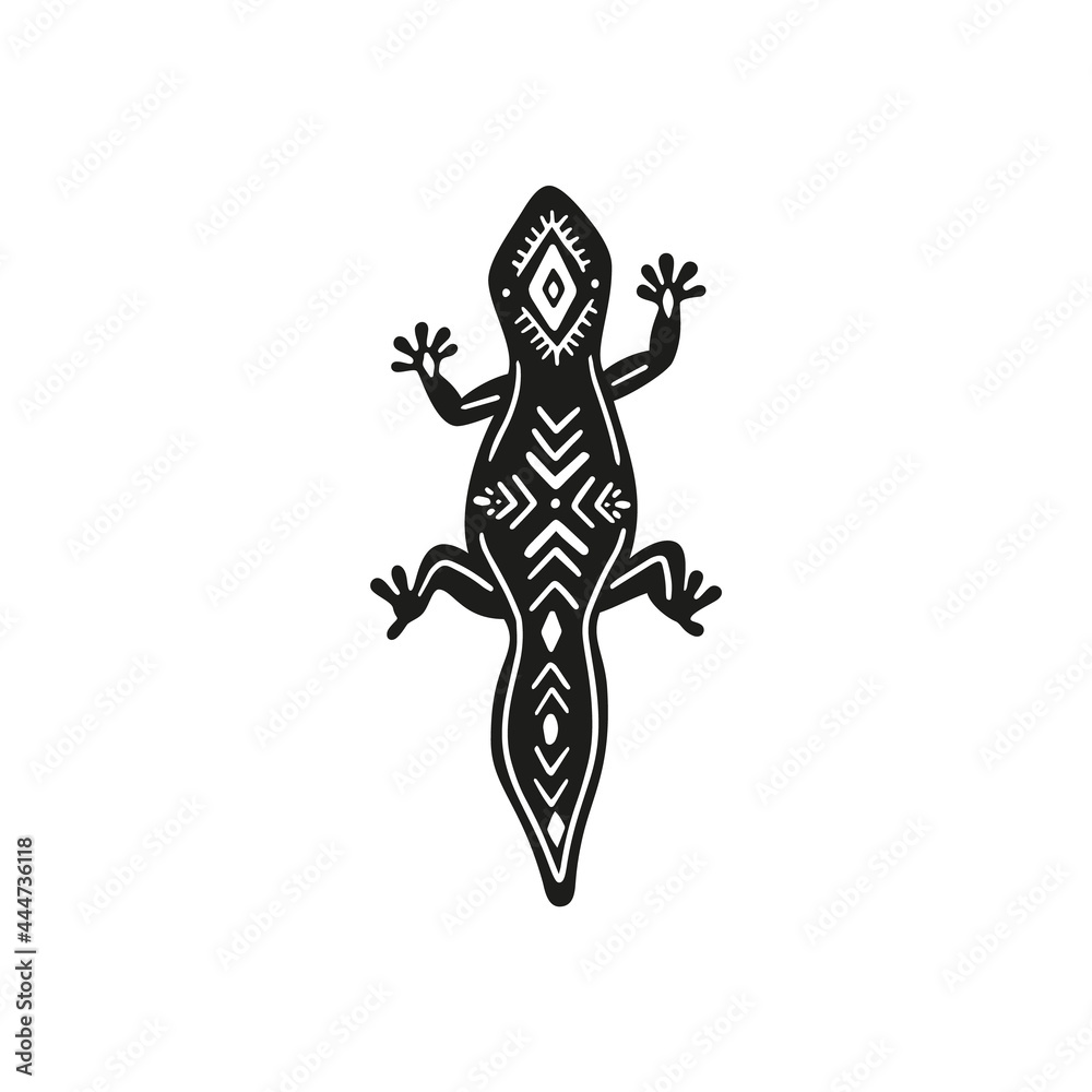 Black and white lizard with geometric pattern flat vector illustration isolated. Black and white lizard with geometric pattern flat vector illustration isolated.