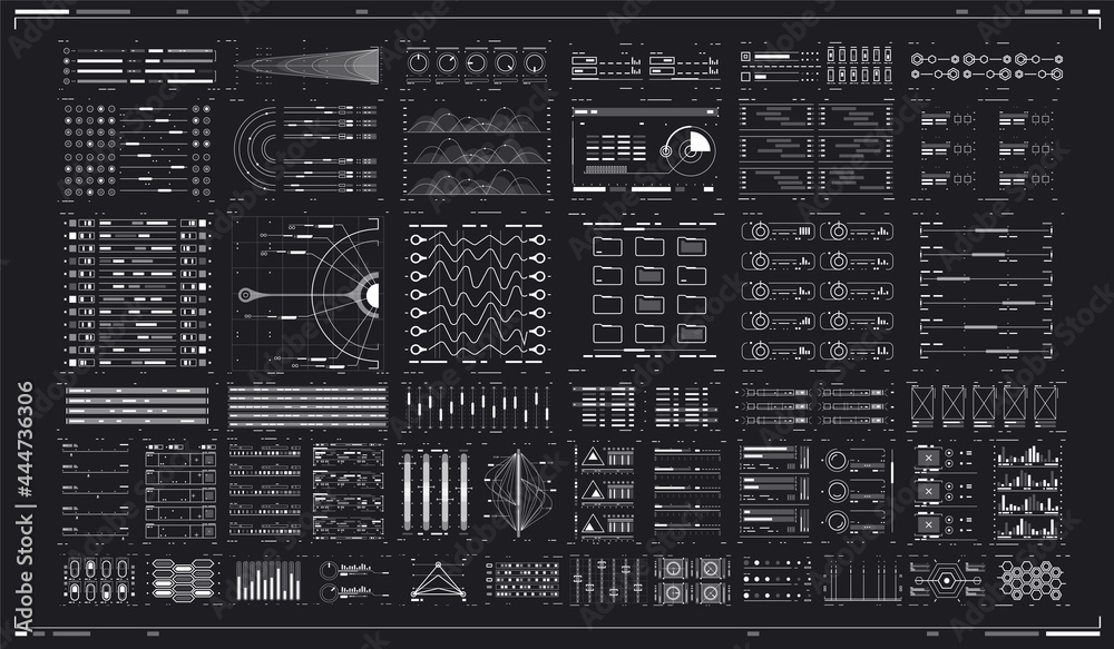 Futuristic virtual graphic. Abtract Header Status Bar. Set of Sci Fi Modern User Interface Elements. HUD UI for Business App. Infographic elements. Digital dashboard panel illustration.