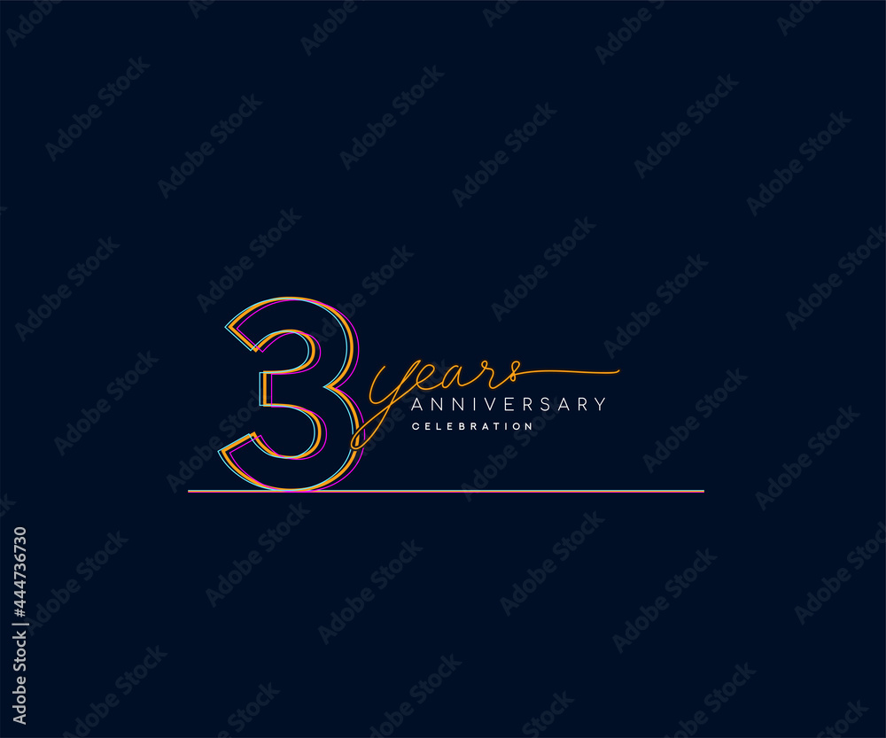 Fototapeta premium 3rd Years Anniversary Logotype with Colorful Multi Line Number Isolated on Dark Background.