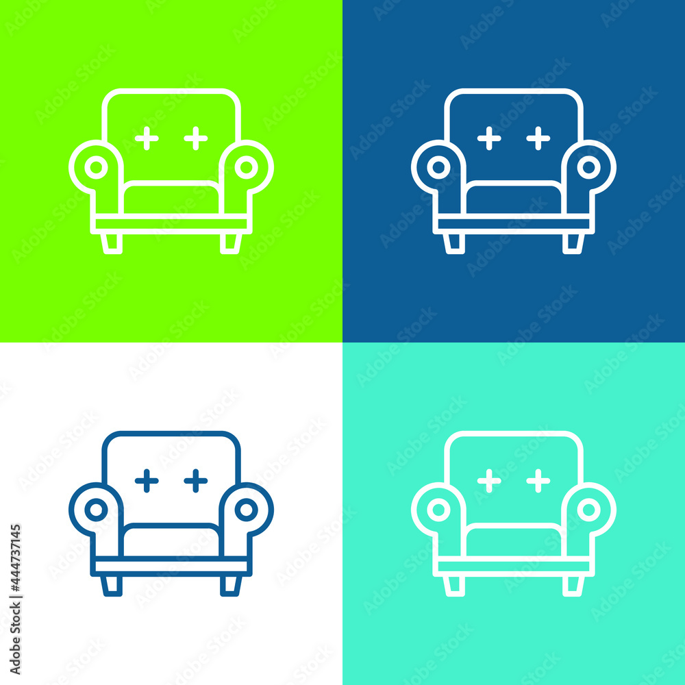 Armchair Flat four color minimal icon set Armchair Flat four color minimal icon set