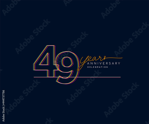 49th Years Anniversary Logotype with Colorful Multi Line Number Isolated on Dark Background.
