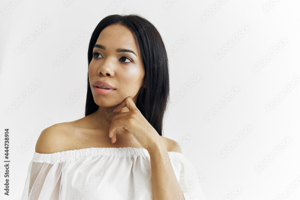 pretty african attractive look glamor cropped view pretty african attractive look glamor cropped view