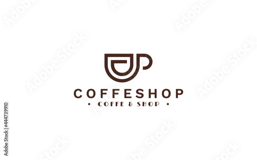 Coffeeshop sign with spiral mug | coffee tea symbol logo for food or drink