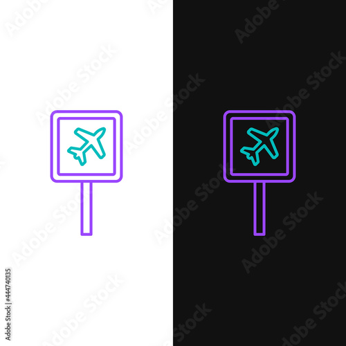 Line Airport icon isolated on white and black background. Colorful outline concept. Vector