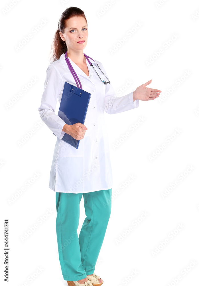 Female doctor giving his hand for a handshake Female doctor giving his hand for a handshake