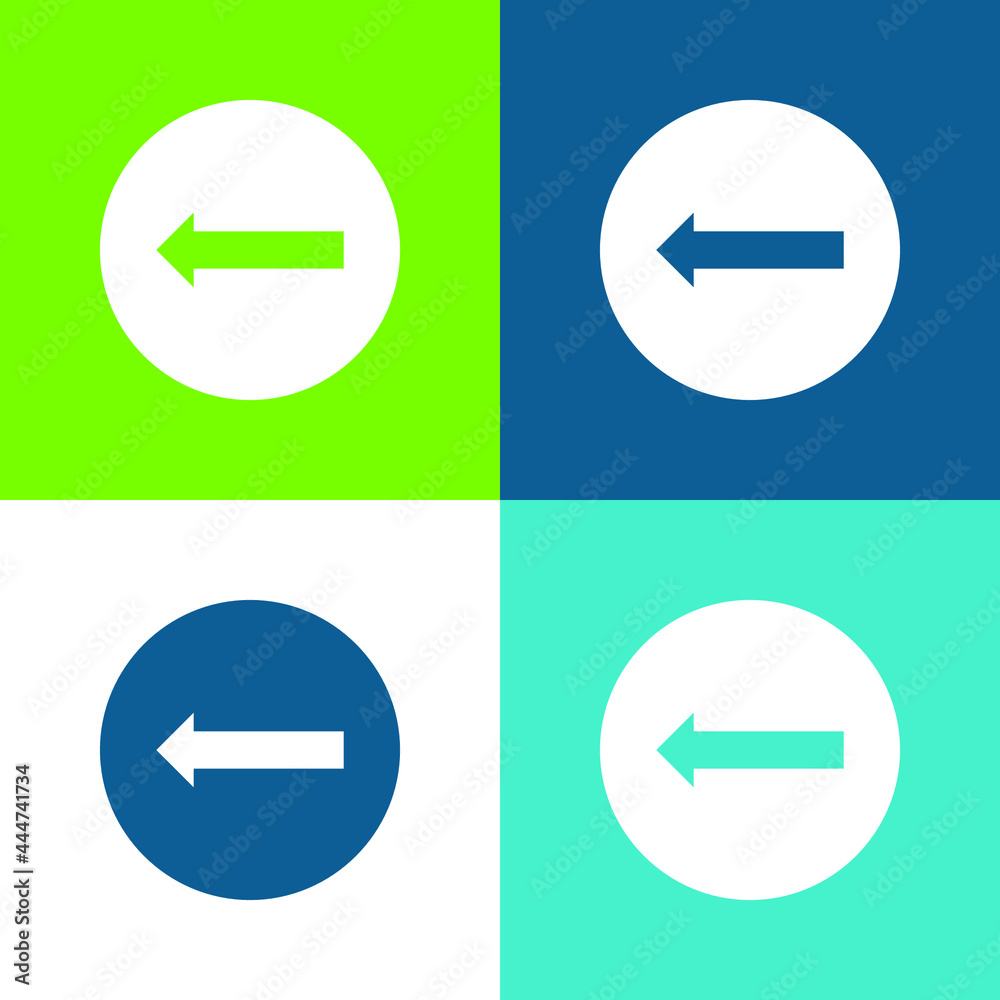 Arrow Pointing To Left In A Circle Flat four color minimal icon set Arrow Pointing To Left In A Circle Flat four color minimal icon set