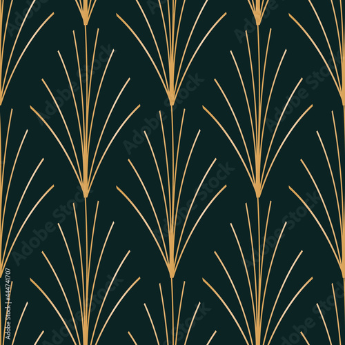 Vector golden leaves art deco seamless pattern