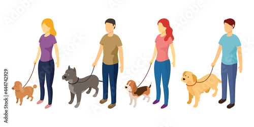 People Standing with Dog on Leash Isometric View © muchmania
