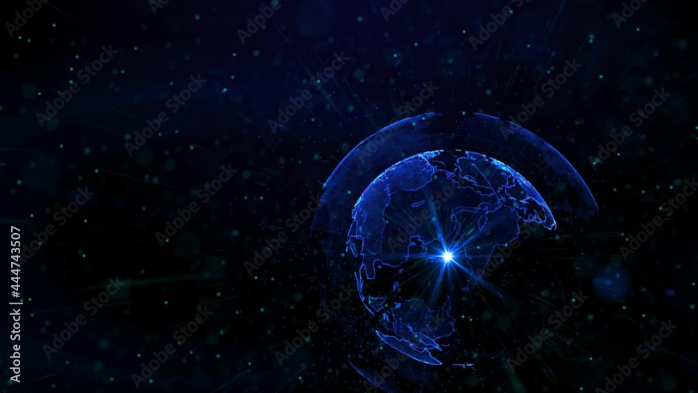 Digital planet of Earth. Rotating globe with shining continents. 3D animation with digital Earth and particles. Abstract global business concept.
Digital planet of Earth. Rotating globe with shining continents. 3D animation with digital Earth and particles. Abstract global business concept.