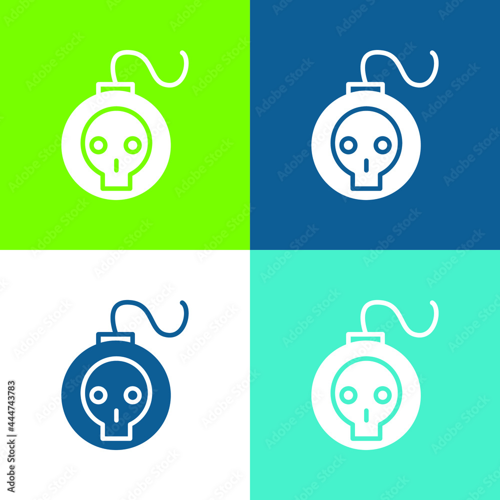 Bomb With Skull Outline Flat four color minimal icon set Bomb With Skull Outline Flat four color minimal icon set