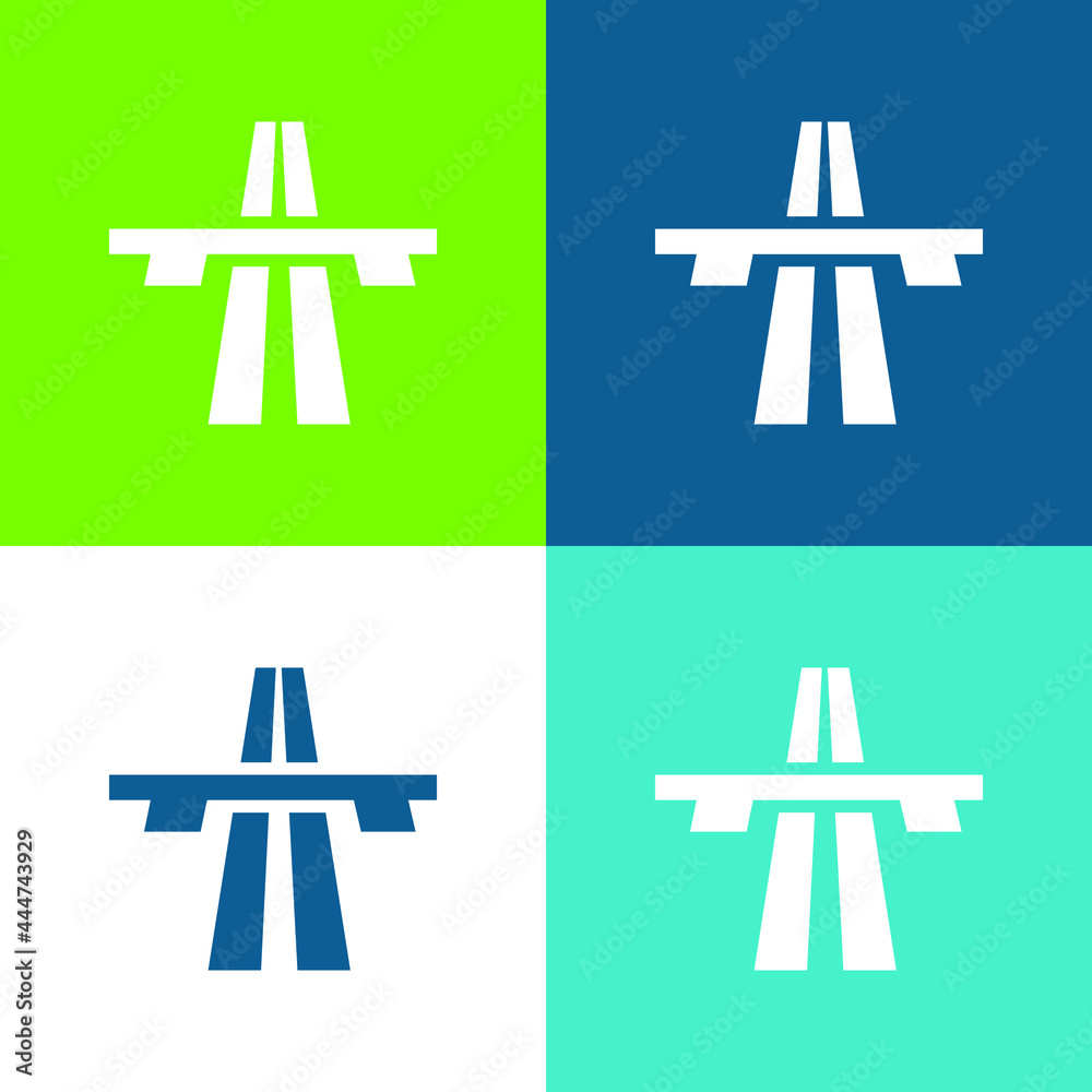 Bridge On Avenue Perspective Flat four color minimal icon set Bridge On Avenue Perspective Flat four color minimal icon set