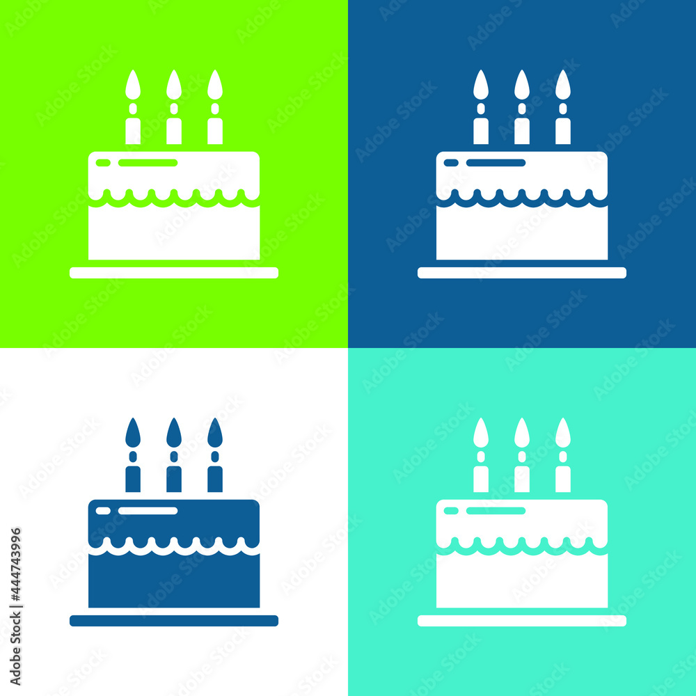 Birthday Cake Flat four color minimal icon set Birthday Cake Flat four color minimal icon set