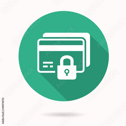 Secure payment icon with long shadow for graphic and web design.