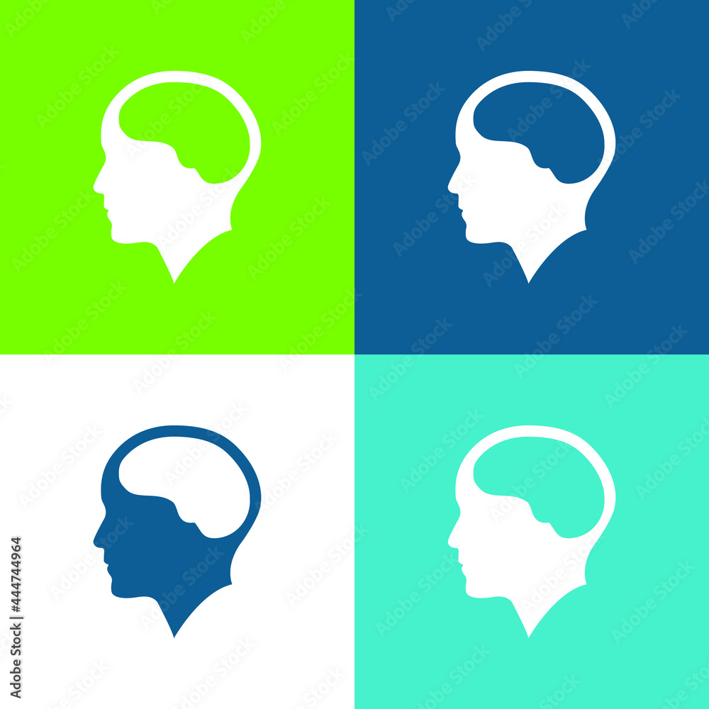 Brain Inside Human Head Flat four color minimal icon set