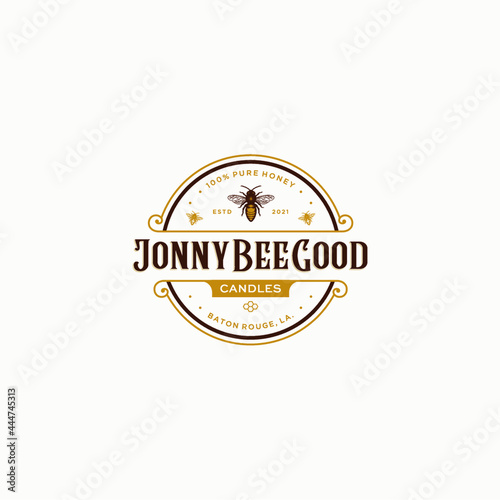 Honey bee vintage emblem logo template