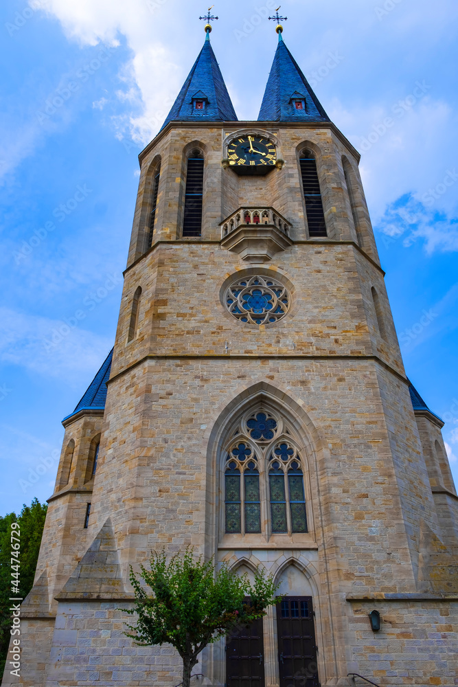 Fototapeta premium Facade of the imposing Protestant church in Flonheim / Germany in Rheinhessen