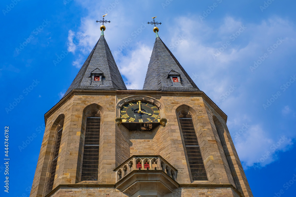 Facade of the imposing Protestant church in Flonheim / Germany in Rheinhessen