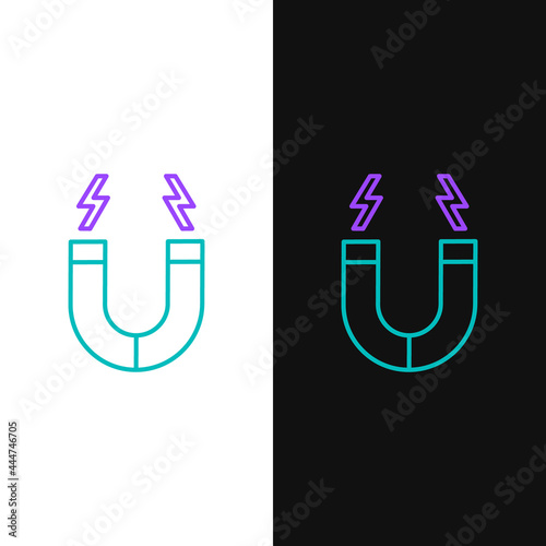 Line Magnet icon isolated on white and black background. Horseshoe magnet, magnetism, magnetize, attraction. Colorful outline concept. Vector
