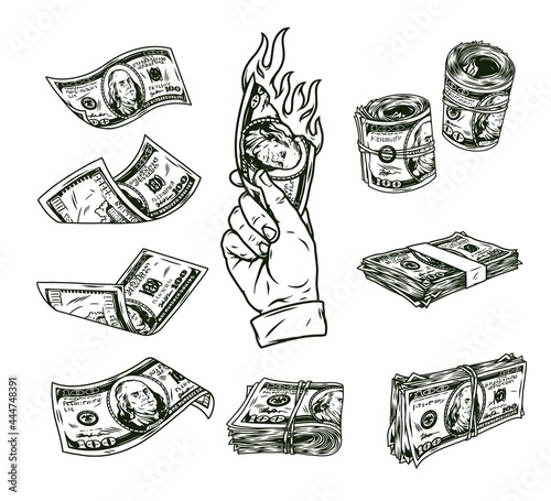 Vintage monochrome money elements concept