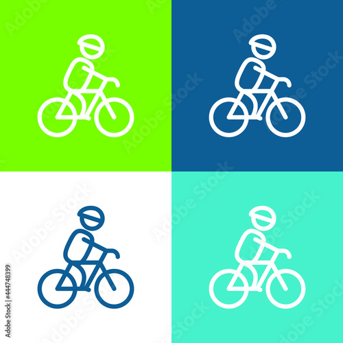 Biker With Helmet Flat four color minimal icon set