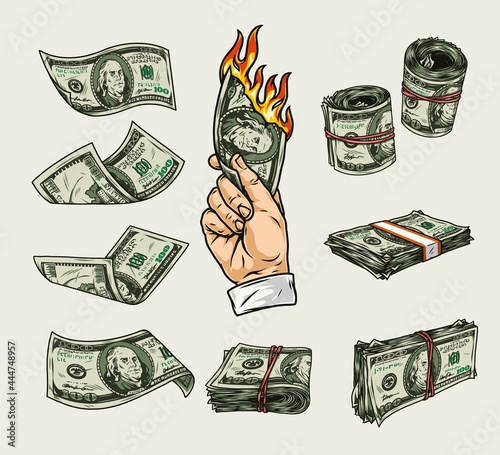 Money colorful vintage elements set