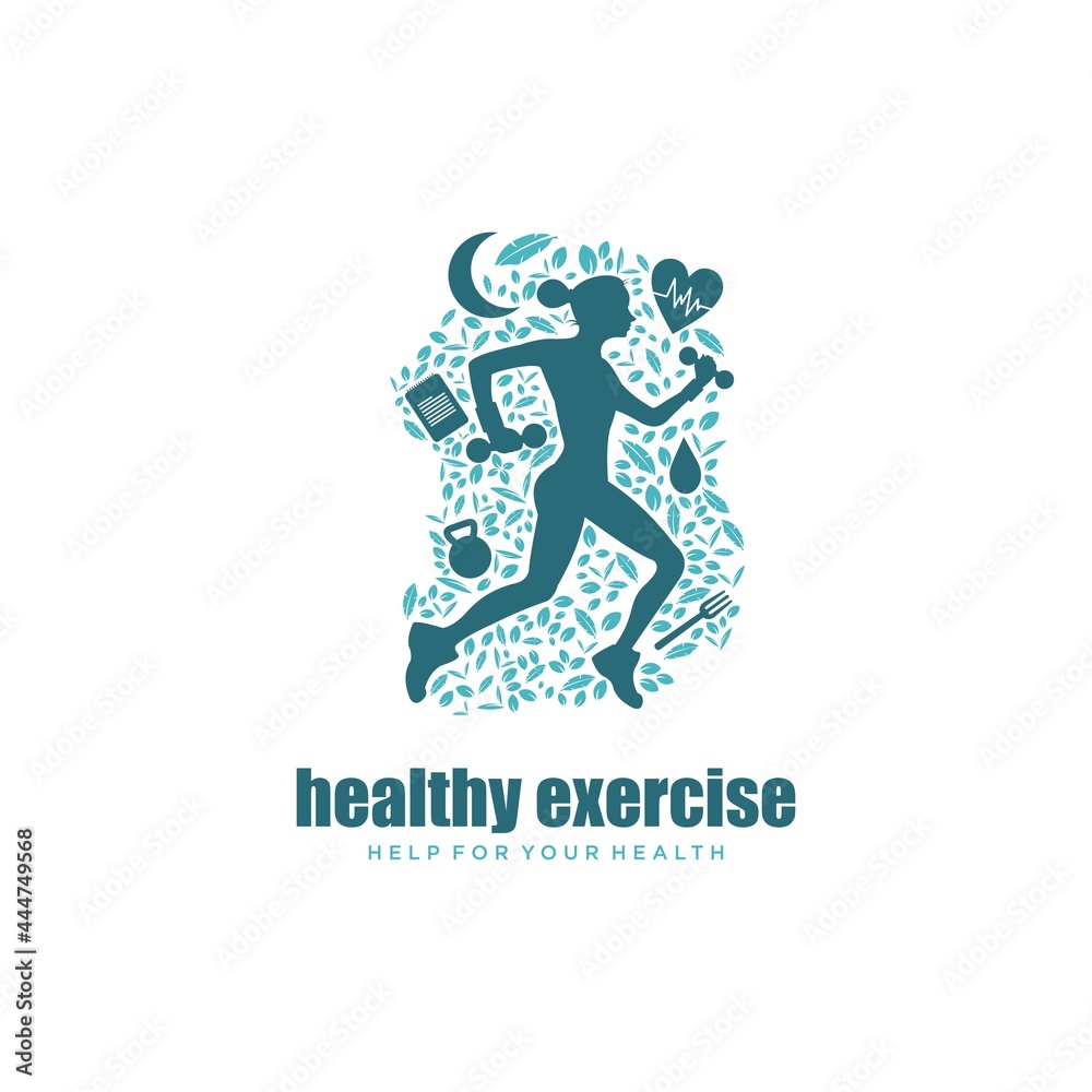 Fototapeta premium women running for healthy logo design illustration