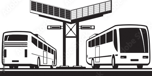 Buses at station with solar panels - vector illustration