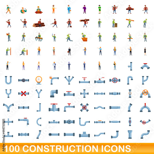 100 construction icons set. Cartoon illustration of 100 construction icons vector set isolated on white background