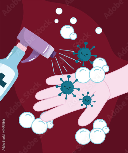 disinfect hands with spray