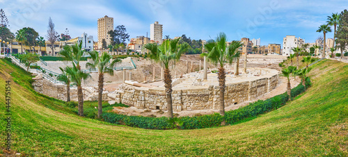 The green lawn in Kom Ad Dikka archaeological site, Alexandria, Egypt photo