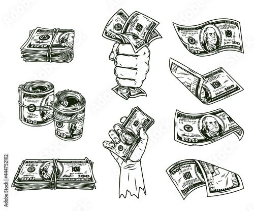 American cash notes vintage concept