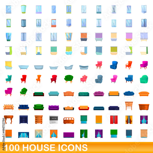 100 house icons set. Cartoon illustration of 100 house icons vector set isolated on white background