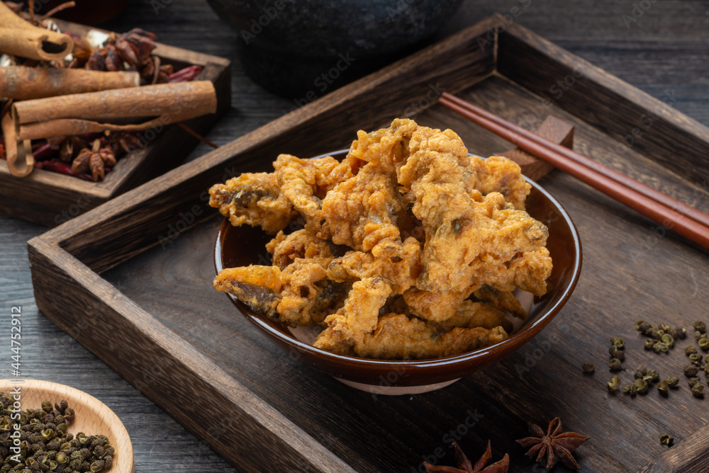 Delicious fried crisp meat, a traditional Chinese snack Delicious fried crisp meat, a traditional Chinese snack