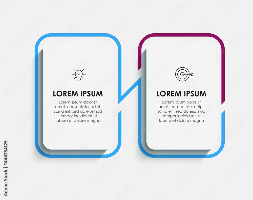 Obraz premium Vector Infographic design illustration business template with icons and 2 options or steps. Can be used for process diagram, presentations, workflow layout, banner, flow chart, info graph