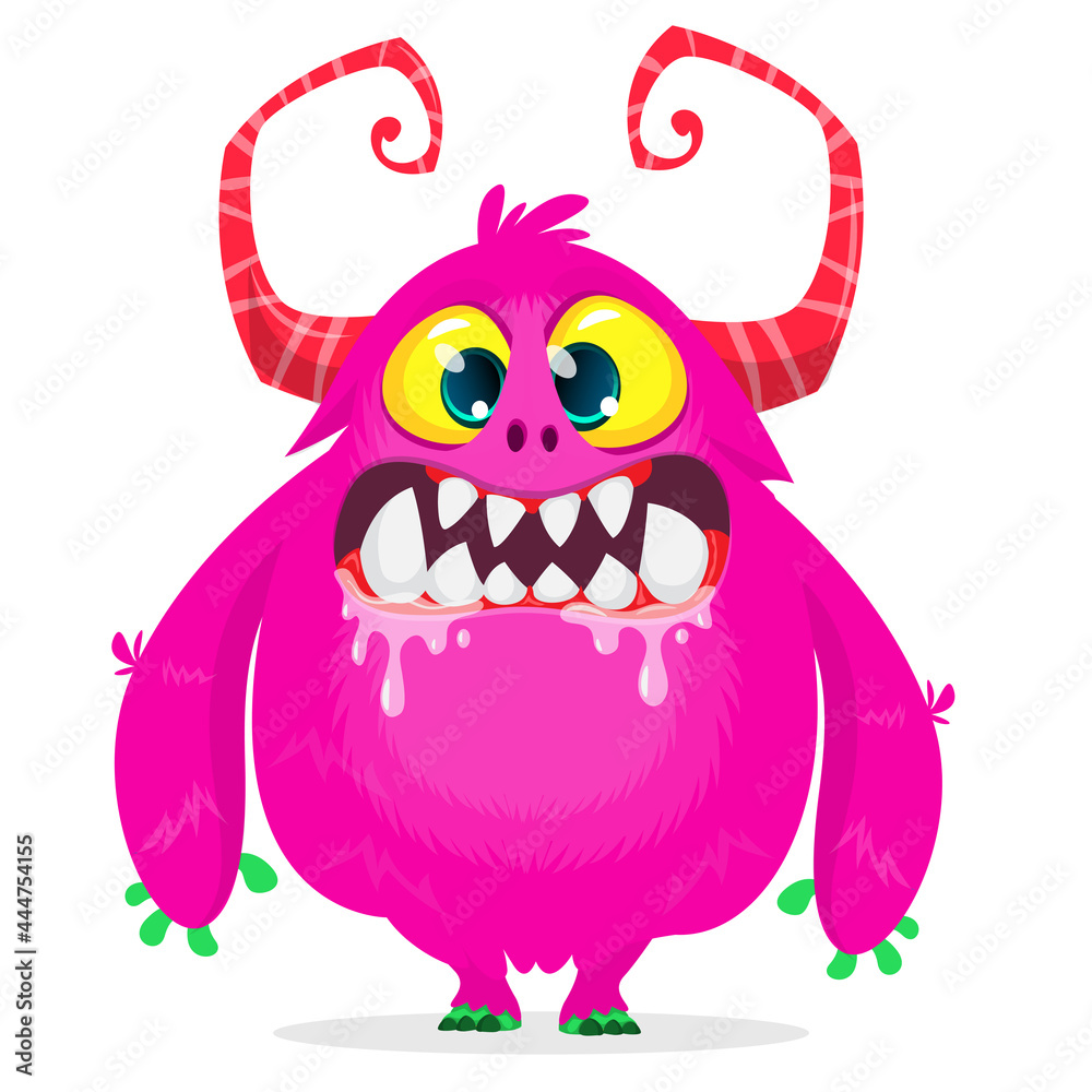 Funny cartoon furry monster character. Illustration of cute and happy mythical alien