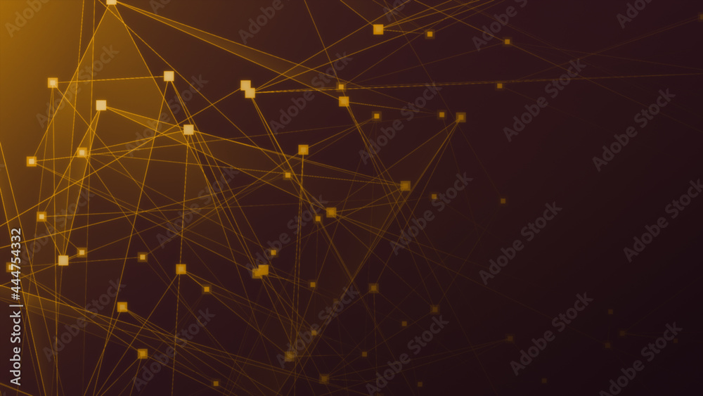 Fototapeta premium Abstract orange polygon tech network with connect technology background. Abstract dots and lines texture background. 3d rendering.