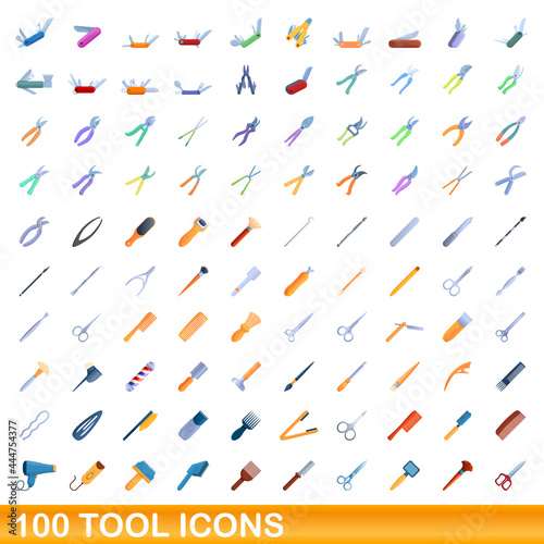 100 tool icons set. Cartoon illustration of 100 tool icons vector set isolated on white background