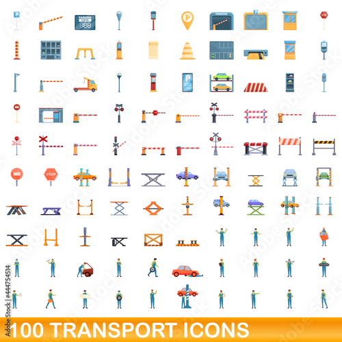 100 transport icons set. Cartoon illustration of 100 transport icons vector set isolated on white background