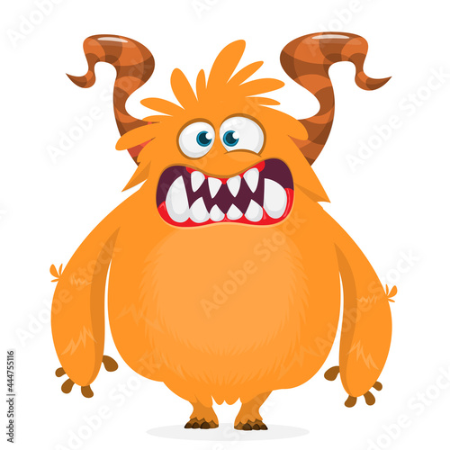 Funny cartoon furry monster character. Illustration of cute and happy mythical alien