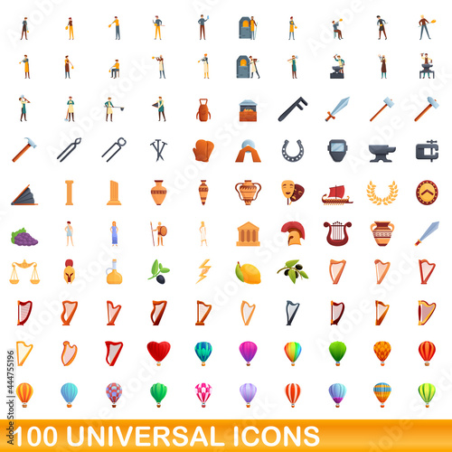 100 universal icons set. Cartoon illustration of 100 universal icons vector set isolated on white background