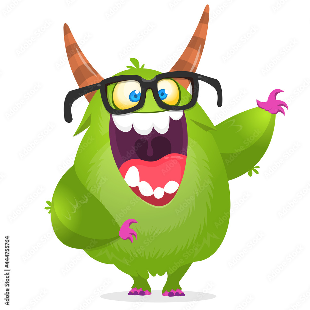 Fototapeta premium Funny cartoon furry monster character. Illustration of cute and happy mythical alien
