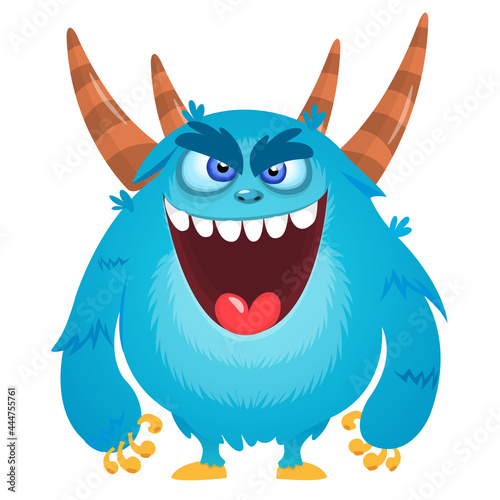 Funny cartoon furry monster character. Illustration of cute and happy mythical alien