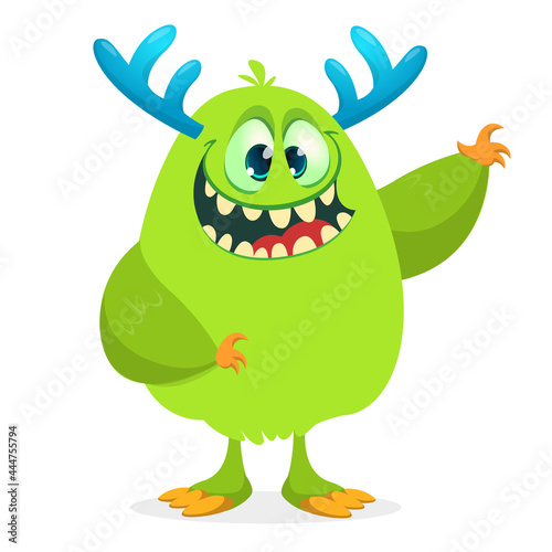 Funny cartoon furry monster character. Illustration of cute and happy mythical alien