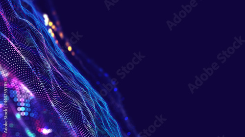Fototapeta Naklejka Na Ścianę i Meble -  Neural network. Cyber city, digital technology and Information Security. Big data concept 3D illustration. Blockchain, database in global information field