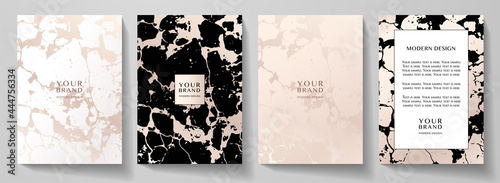 Modern cover, frame design set. Creative fashionable background with abstract marble pattern. Elegant trendy vector for catalog, brochure template, restaurant menu, beauty booklet