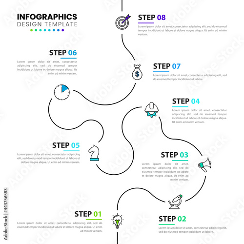 Infographic design template. Timeline concept with 8 steps
